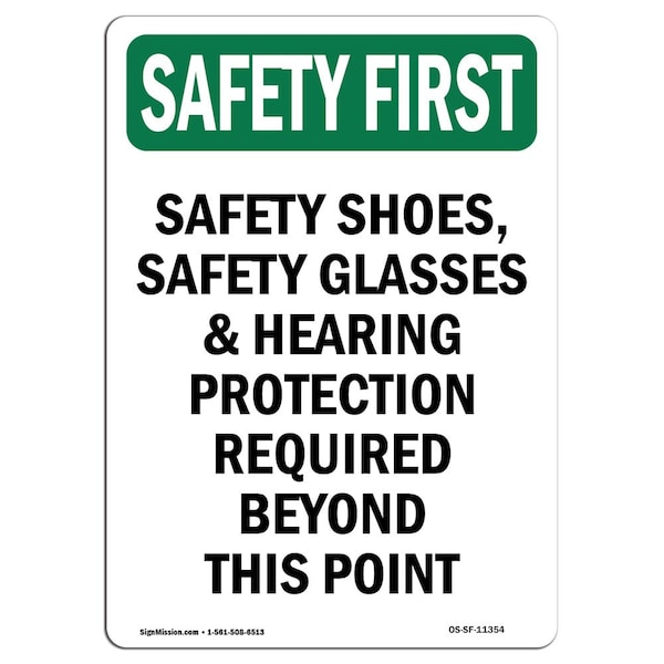 Signmission OSHA Sign, Shoes Glasses And, 14in X 10in Rigid Plastic, 10" W, 14" H, Portrait OS-SF-P-1014-V-11354 - main